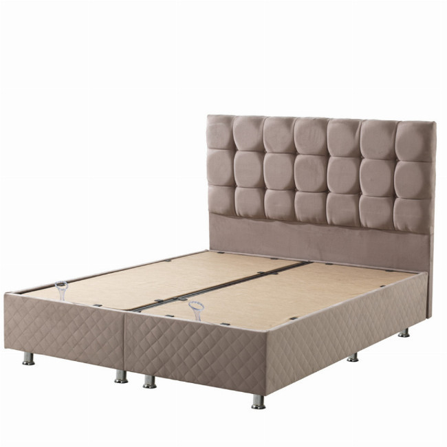 Κρεβάτι με Κεφαλάρι & Βάση με Αποθηκευτικό Χώρο με Ύφασμα Βελουτέ Channel Υπέρδιπλη (160x200cm) Μπεζ