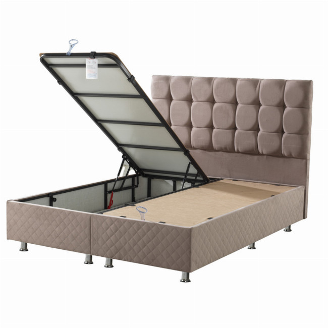Κρεβάτι με Κεφαλάρι & Βάση με Αποθηκευτικό Χώρο με Ύφασμα Βελουτέ Channel Υπέρδιπλη (160x200cm) Μπεζ