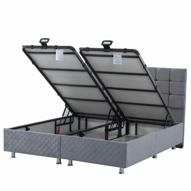 Κρεβάτι με Γκρι Κεφαλάρι & Βάση με Αποθηκευτικό Χώρο με Ύφασμα Βελουτέ Channel Υπέρδιπλη (160x200cm) Γκρι