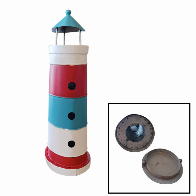 Artekko Tower Πολύχρωμο Μεταλλικό Διακοσμητικό Κηροπήγιο σε Σχήμα Φάρου (12x12x37)cm - 12cm x 12cm x 37cm