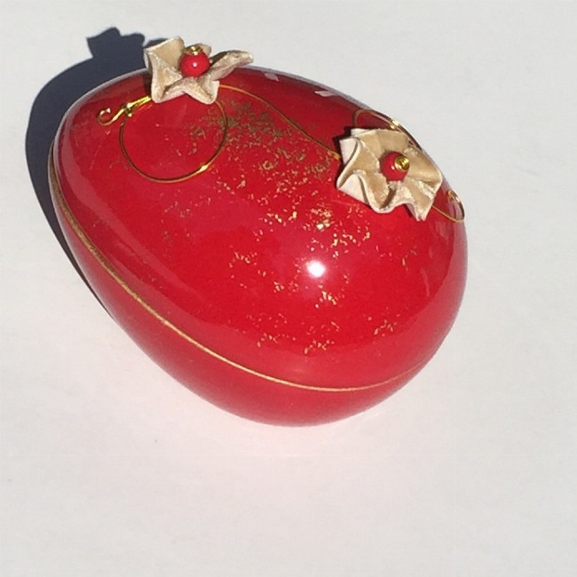 Αυγό χειροποίητο ανοιγόμενο οβάλ καθιστό Velvet red 15X11 εκ.